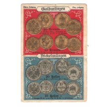 Lístek s vyobrazením rakouských mincí