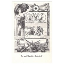 Postcards Red Cross - rescue the soldier , Franz Josef and Wilhelm