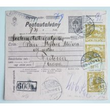Hungarian postal dispatch of franking Hradcany 