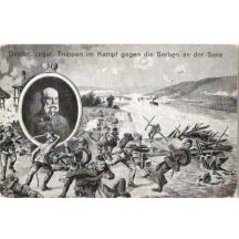 Portrait of Franz Joseph - his troops against Serbs