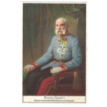 Sedící František Josef v křesle, barevné vydání