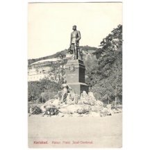 Socha císaře - Karlovy Vary / v pozadí město