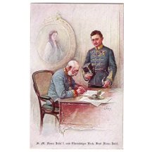 Franz Josef a stojící Karel / na stěne je obraz Elisabety ( Sissi )
