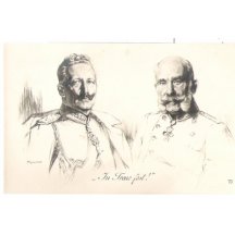 Barevná pohlednice s císaři - spojenectví ve válce 