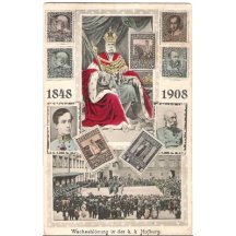 Hofburg , congregation of people and soldiers , emperor and stamps