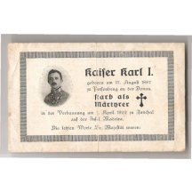 Death certificate of emperor Carl - minimaly distribution...RRR!!!