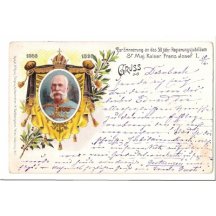 Černožlutý závěs za portrétem císaře Františka Josefa