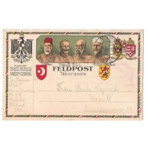 Color variant of field postcard , with crests of monarchs