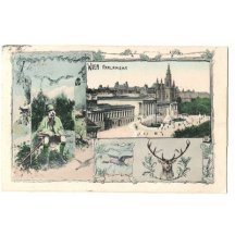 Franz Joseph in hunting suit and view to the Parliament of Vienna