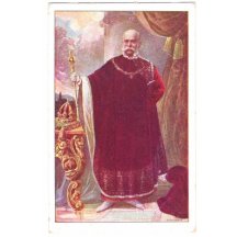 Franz Josef v rounu a vedle něj je položená koruna