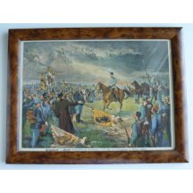 Franz Joseph riding a horse and cheering soldiers 