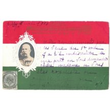 Píseň na maďarské vlajce s portrétem Franz Josefa a poštovní známkou