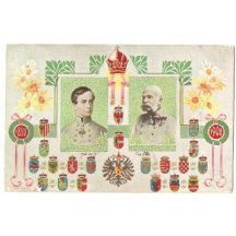 Dvojportrét s erby - výročí Franz Josef I. 60 let na trůnu