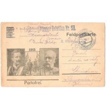 Franz Joseph and Wilhelm , soldiers with flags to shake hands