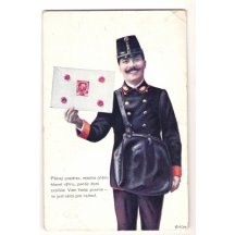 Postman with letter and stamp of Franz Joseph