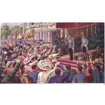 Císař František Josef a Karel - jásající občané