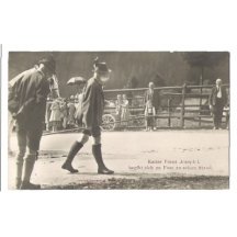 Franz Joseph is walking to hunting place , people pay a tribute to him