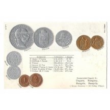 Pohlednice s mincemi Franz Josefa- maďarské vydání