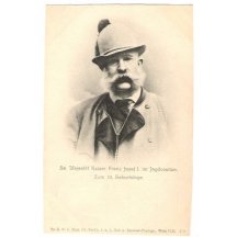 Black and white portrait of emperor in hunting suit , 70th birthday