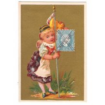 Card - girl with austrian flag and stamp 10 Kr