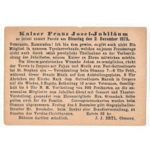 Mimořádný přítisk na žlutasku text cisare FranzJosefa k 2.prosinci 1873