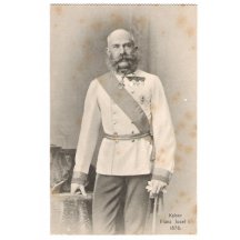 František Josef v uniformě, prošlá pohlednice