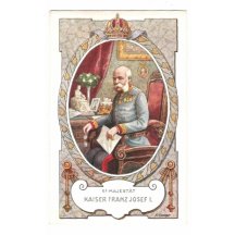 František Josef v pracovně, v rámečku s královskou korunou