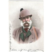 Colored postcard with Franz Joseph in hunting suit