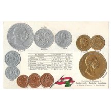 Pohlednice s mincemi Franz Josefa- rakouská emise