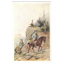 Franz Joseph is riding a horse with is escort on hunt