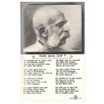 Smuteční pohlednice - portrét císaře - text