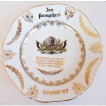 Rok 1917 - zdobený talíř s císařem Vilémem a průvodním textem