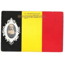 Belgická vlajka s textem a portrétem belgického krále