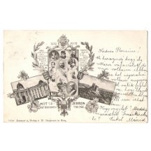 Mini portraits of emperor Franz Joseph and monuments in Budapest