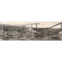 Military cemetery and bridge construction - double postcard