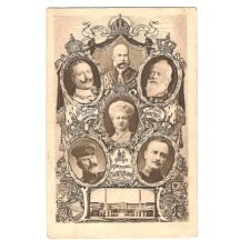 Pohlednice k 60.letům Franz Josefa- s portréty ostatních gratulantů