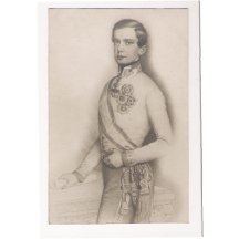 Young emperor Franz Joseph standing with document