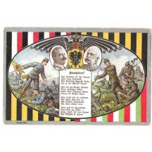 Artistical postcard - flags , soldiers ,Franz Josef and Wilhelm