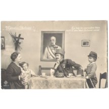 Obraz císaře a diskutující rodina