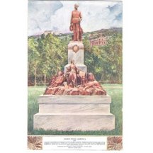 Socha Franz Josefa, ženy a lva, namalováno barevně