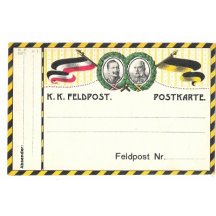 Color field postcard of Franz Joseph and Wilhelm , with flags , 4th variant