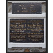 Jevišovice, pamětní deska císaře FJI na přehradě