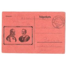 Franz Joseph and Wilhelm , black print on red paper