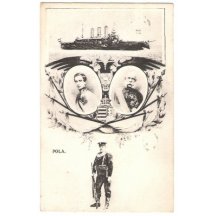 Ship in port Pola , portraits of emperors and standing sailor