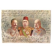 Uprostřed turecký sultán, na krajích Wilhelm a Franz Josef
