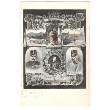 Portraits of Franz Joseph , view to Vienna and practising soldiers , in 1908