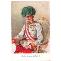 Sedící císař FJI - zlacená židle a parádní uniforma