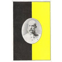 Portrét Franz Josefa je obklopen barvami : černá a žlutá
