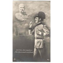 Black and white postcard - portraits of Franz Joseph and Wilhelm