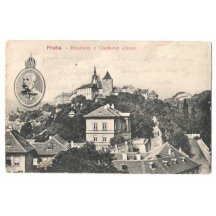 Portrait of emperor Franz Joseph and wiev at Hradčany , Prague